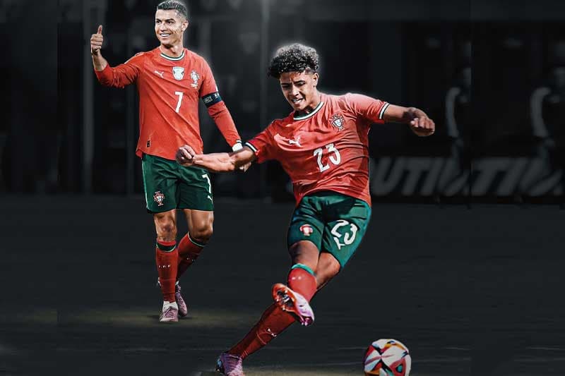 රොනාල්ඩෝගේ අඩිපාරේ යන පුතා පෘතුගාලයේ අවුරදු 16න් පහළ පිල වෙනුවෙන් පළමු ගෝලය වාර්තා කරයි