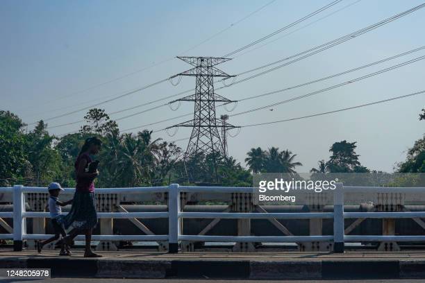 A power line tower in Colmbo, Sri Lanka, on Monday, March 13, 2023. Sri Lankas GDP likely shrank at a slower pace on a quarter-on-quarter basis in the fourth quarter of 2022, falling 0.5% quarter on quarter, less than a 6.1% drop in the third quarter of 2022, according to Bloomberg Economics' estimates. Photographer: Thilina Kaluthotage/Bloomberg via Getty Images