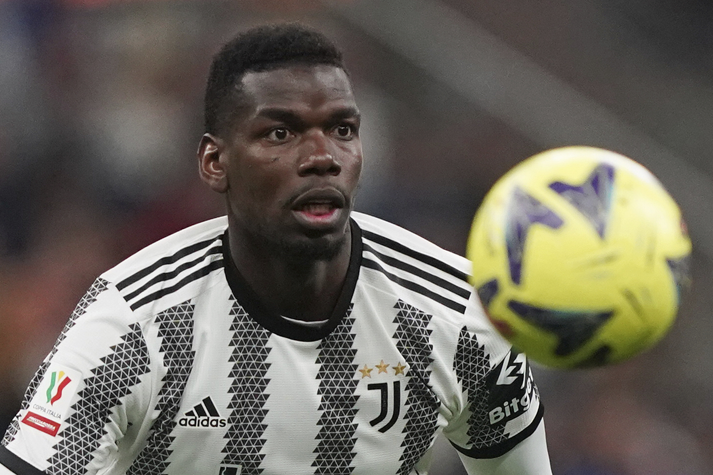 FILE - Juventus' Paul Pogba controls the ball during an Italian Cup soccer match between Internazionale and Juventus, at the Giuseppe Meazza San Siro Stadium, in Milan, Italy, April 26, 2023. Anti-doping prosecutors in Italy requested a four-year ban for Juventus midfielder Paul Pogba on Thursday, Dec. 7, 2023 after the World Cup winner tested positive for testosterone. (Spada/LaPresse via AP, File)
