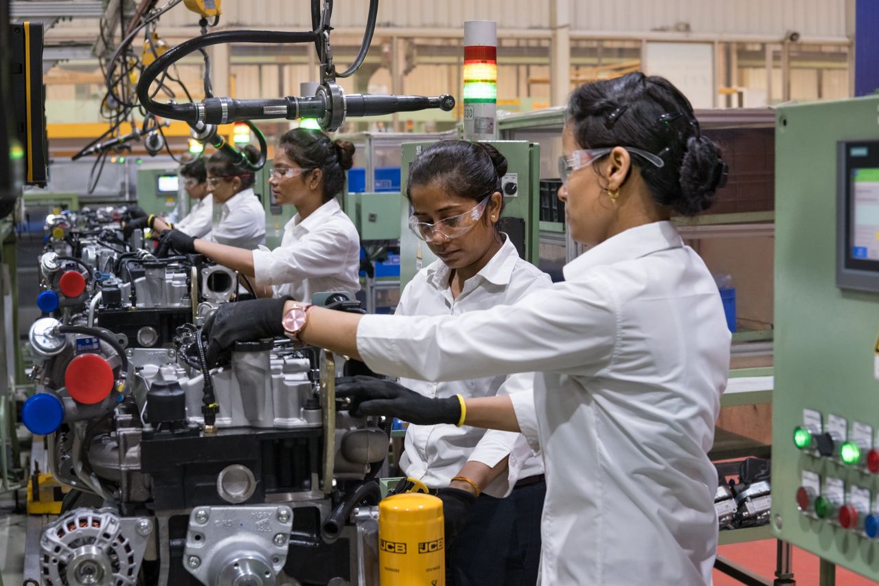 Women employees at the JCB India Factory, Faridabad, India. JCB is a manufacturer of earthmoving and construction equipment and encourages women engineers to enter the traditional male-dominated areas of manufacturing. Smita Sharma for The Wall Stre