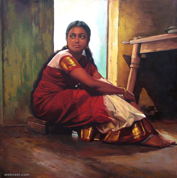 16 realistic tamil woman painting by ilayaraja