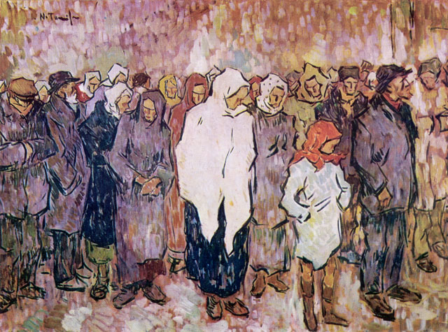 Queuing for Bread Nicolae Tonitza oil painting