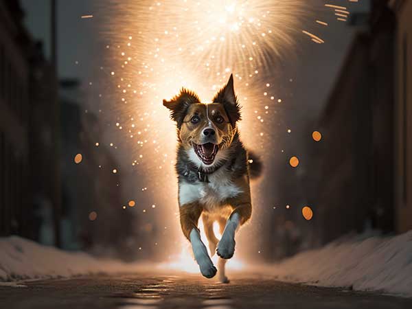 calm dog during fireworks