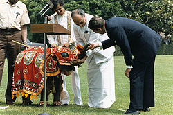 250px Jayewardene presents elephant to Reagan