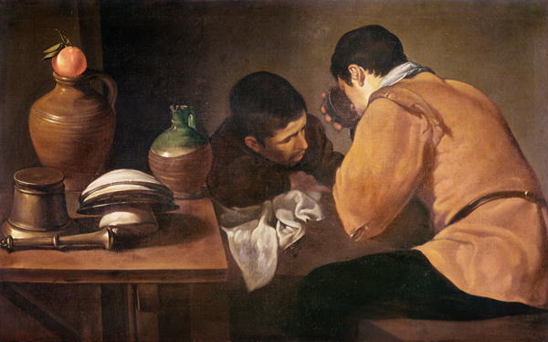 Two Men at Table 1620 21 Diego Rodriguez de Silva y Velasquez oil painting 1