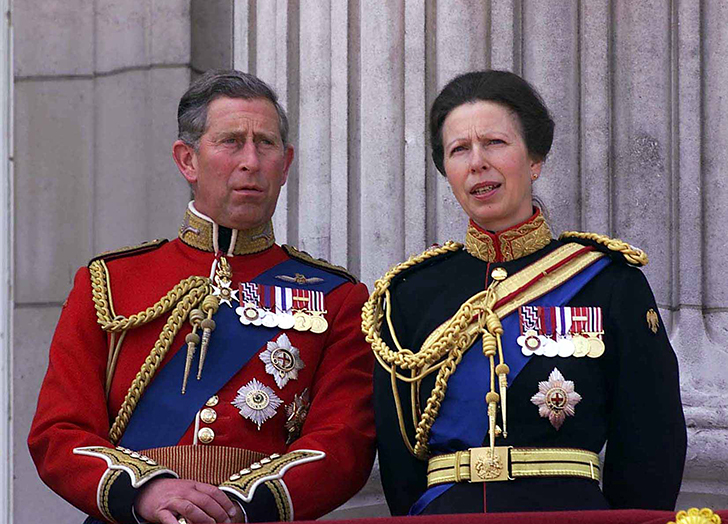 England's Prince Charles & Princess Anne on balcony during trooping of the Colour ceremony at Buckingham Palace.    (Photo by Ken Goff/Getty Images)