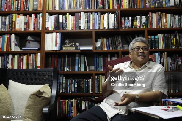 Gotabaya Rajapaksa, Sri Lanka's former secretary of defense, speaks during an interview at his home in Colombo, Sri Lanka, on Wednesday, Oct. 31, 2018. In a compound secured by the Sri Lankan elite special task force that protects the island nation's top leaders, the brother of the country's newly installed prime minister Mahinda Rajapaksa is mulling a presidential run. Photographer: Tharaka Basnayaka/Bloomberg via Getty Images