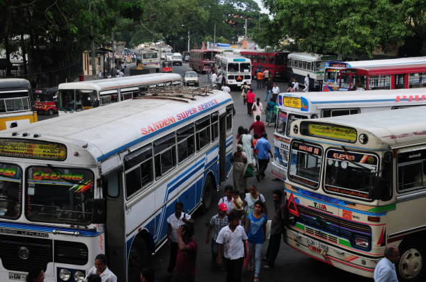 "Kandy, Sri Lanka - August 25th 2012:Busy national bus station where people commute from all corners of the island to central Kandy Sri Lanka's second largest city."