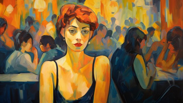 dynamic expressionist oil painting woman with red hair restaurant 899449 10249