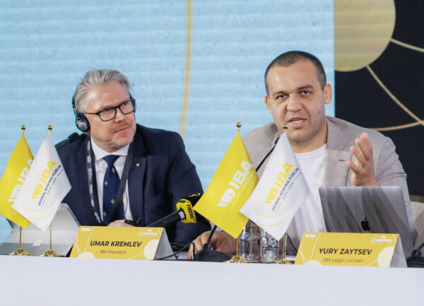 IBA President Umar Kremlev right SGCEO Chris Roberts OBE left e1721921493424