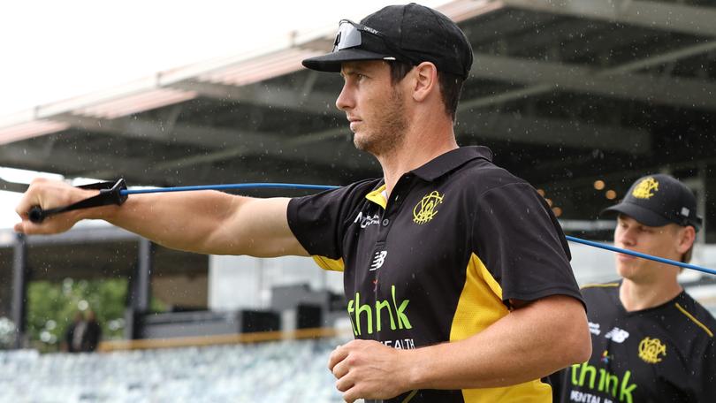 PERTH, AUSTRALIA - OCTOBER 22: Hilton Cartwright of Western Australia warms up during the Sheffield Shield match between Western Australia and Tasmania at the WACA Ground, on October 22, 2024, in Perth, Australia. (Photo by Paul Kane/Getty Images)