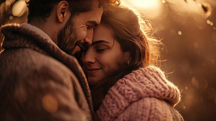 man and woman embracing in the rain photo