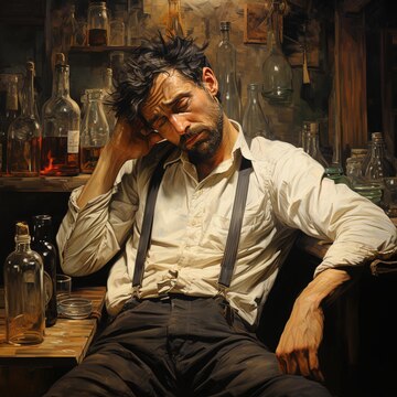 man sits front bottle alcohol 783884 49571