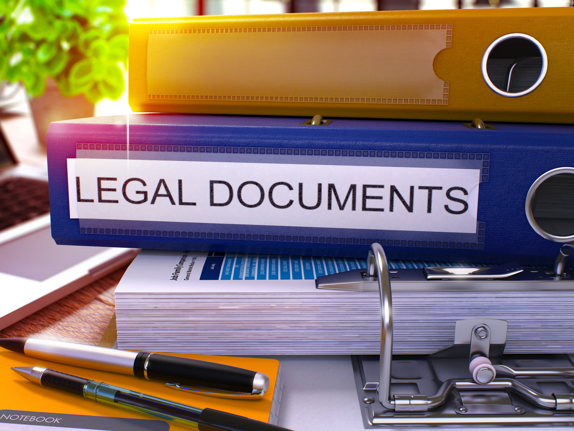 blue office folder with inscri