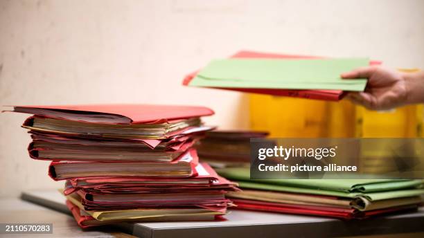 PRODUCTION - 27 March 2024, Berlin: Numerous file folders are stacked in the mailroom at the Moabit Criminal Court. Photo: Monika Skolimowska/dpa (Photo by Monika Skolimowska/picture alliance via Getty Images)