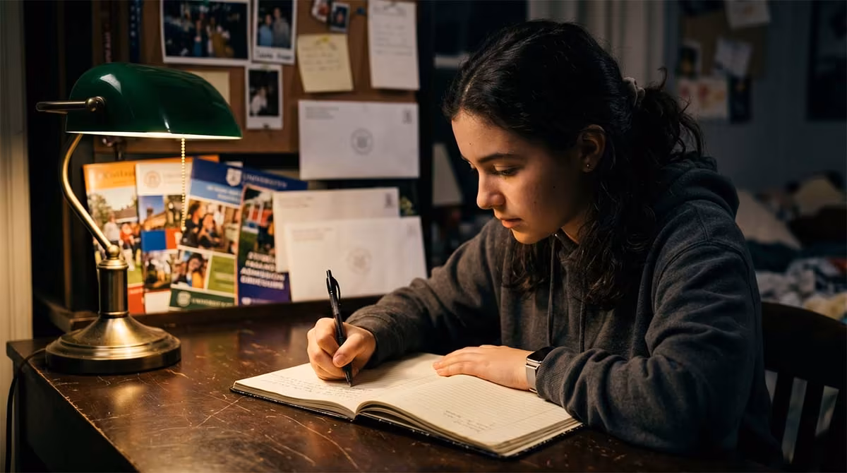 student writing college admissions essay