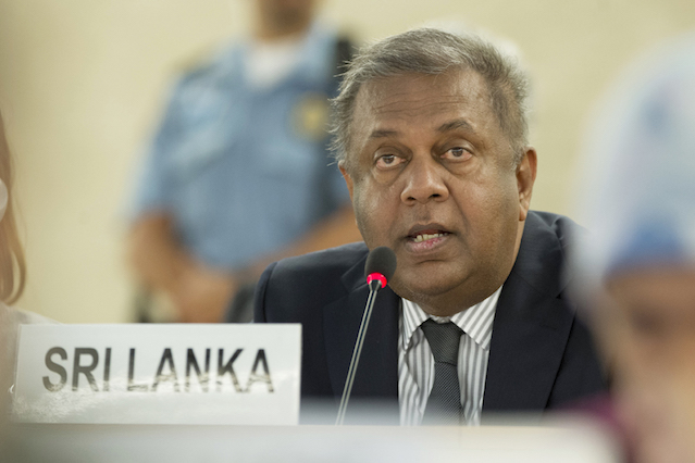 Mangala Samaraweera, Minister of Foreign Affairs of Sri Lanka ( Concerned Country ) during of the 32nd session of the Human Right Council. 29 June 2016. UN Photo / Jean-Marc Ferré