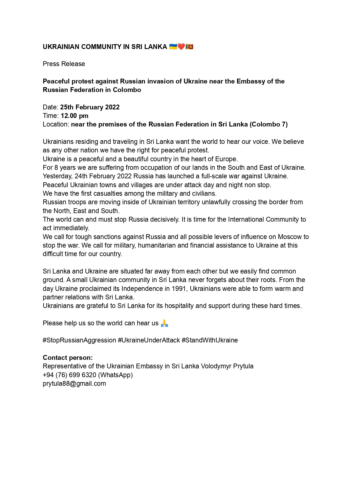 Press Release Peaceful protest against Russian aggression page 0001
